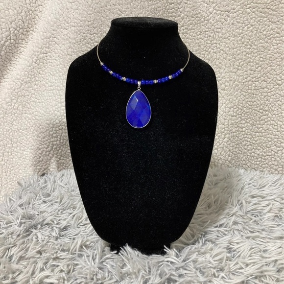 Agate handmade deep blue choker pendant - Picture 2 of 4